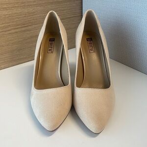 Nude, suede finish block heels